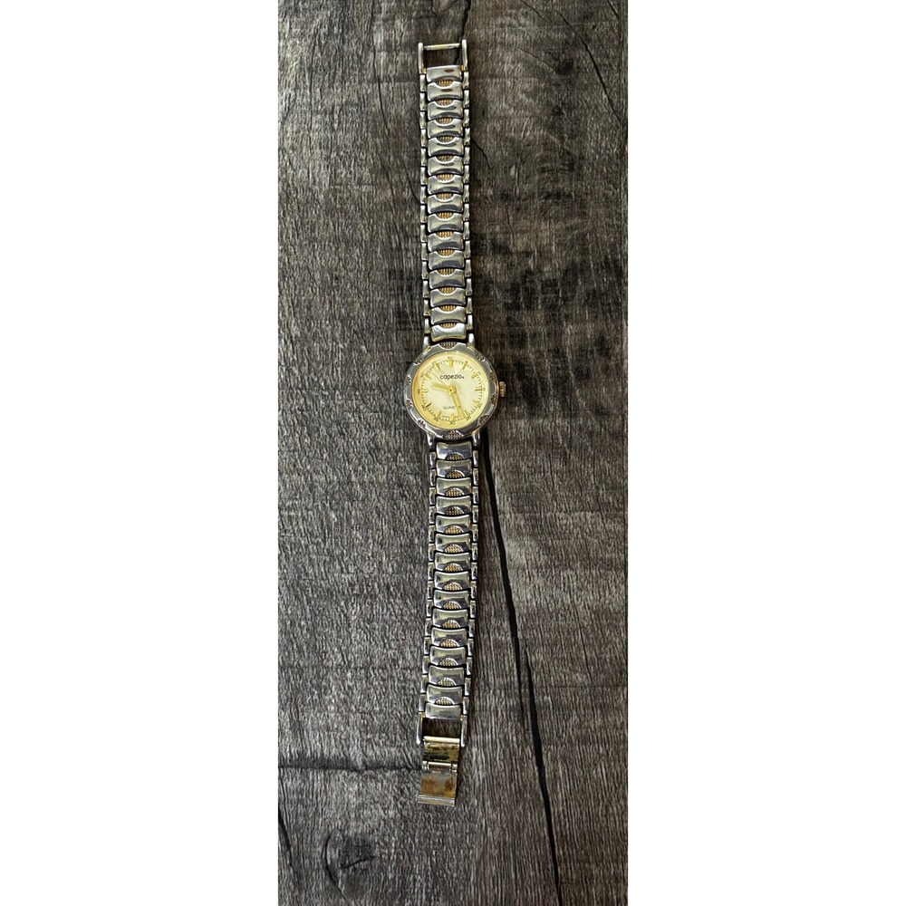 Capezio Womens Two Tone Silver Gold Quartz‎ Watch Champagne Dial Link Bracelet